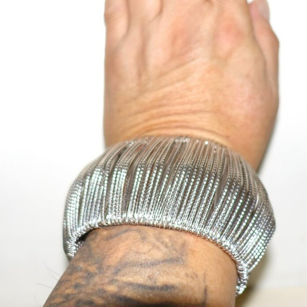 Silver Tone Multiple String Cuff Bracelet - image 8